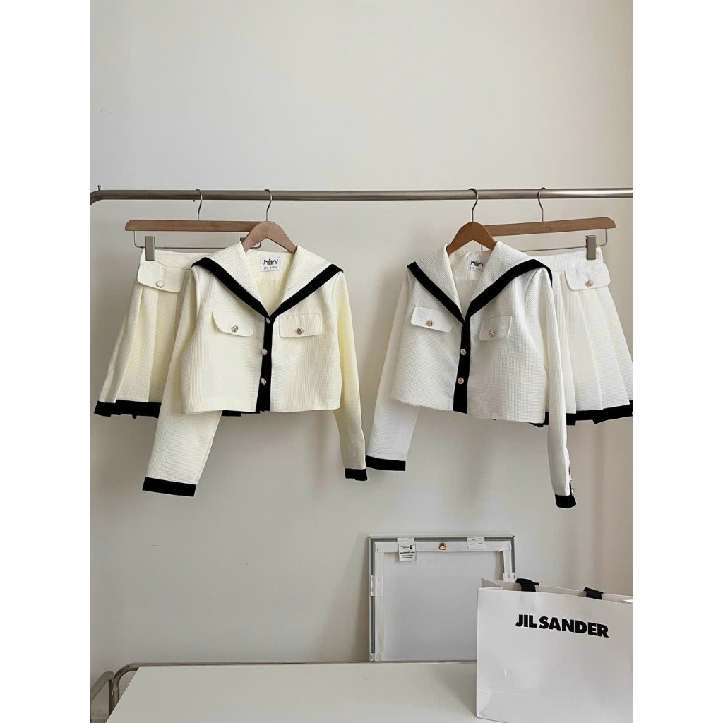 Set bộ áo dạ kiểu dáng croptop năng động cùng chân váy xếp ly cực xinh cho nàng S.8746, áo dạ tweed sang chảnh - BENNORA
