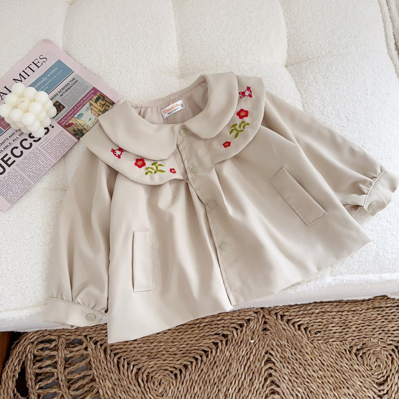 Áo khoác cho bé,Áo khoác kaki thêu cho bé gái 7 đến 20kg