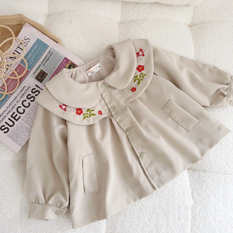 Áo khoác cho bé,Áo khoác kaki thêu cho bé gái 7 đến 20kg