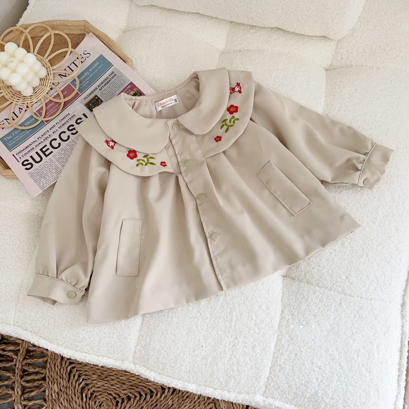 Áo khoác cho bé,Áo khoác kaki thêu cho bé gái 7 đến 20kg