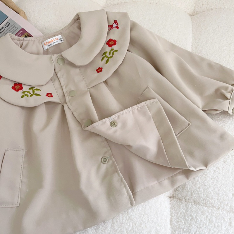 Áo khoác cho bé,Áo khoác kaki thêu cho bé gái 7 đến 20kg