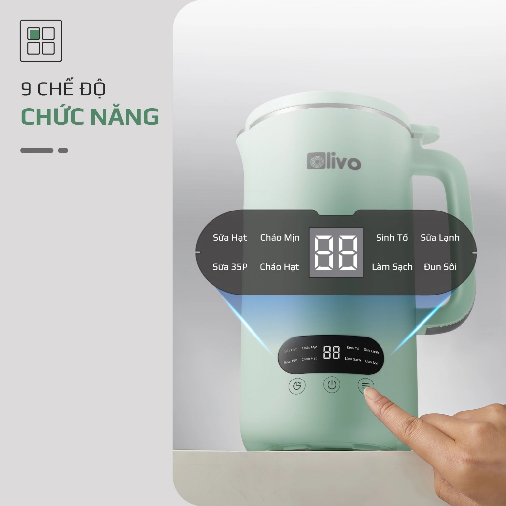Máy Xay Nấu Đa Năng OLIVO CB1000, 9 Chế Độ Nấu Dung Tích 1Lit, Nắp Kính Chống Trào, Công Suất 880w, Hàng Chính Hãng