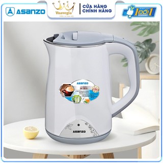 Ấm Đun Siêu Tốc 2 lớp cao cấp INOX 304 Asanzo SK-1815 (1.5 lít) Hàng Chính Hãng Bảo Hành 12 Tháng