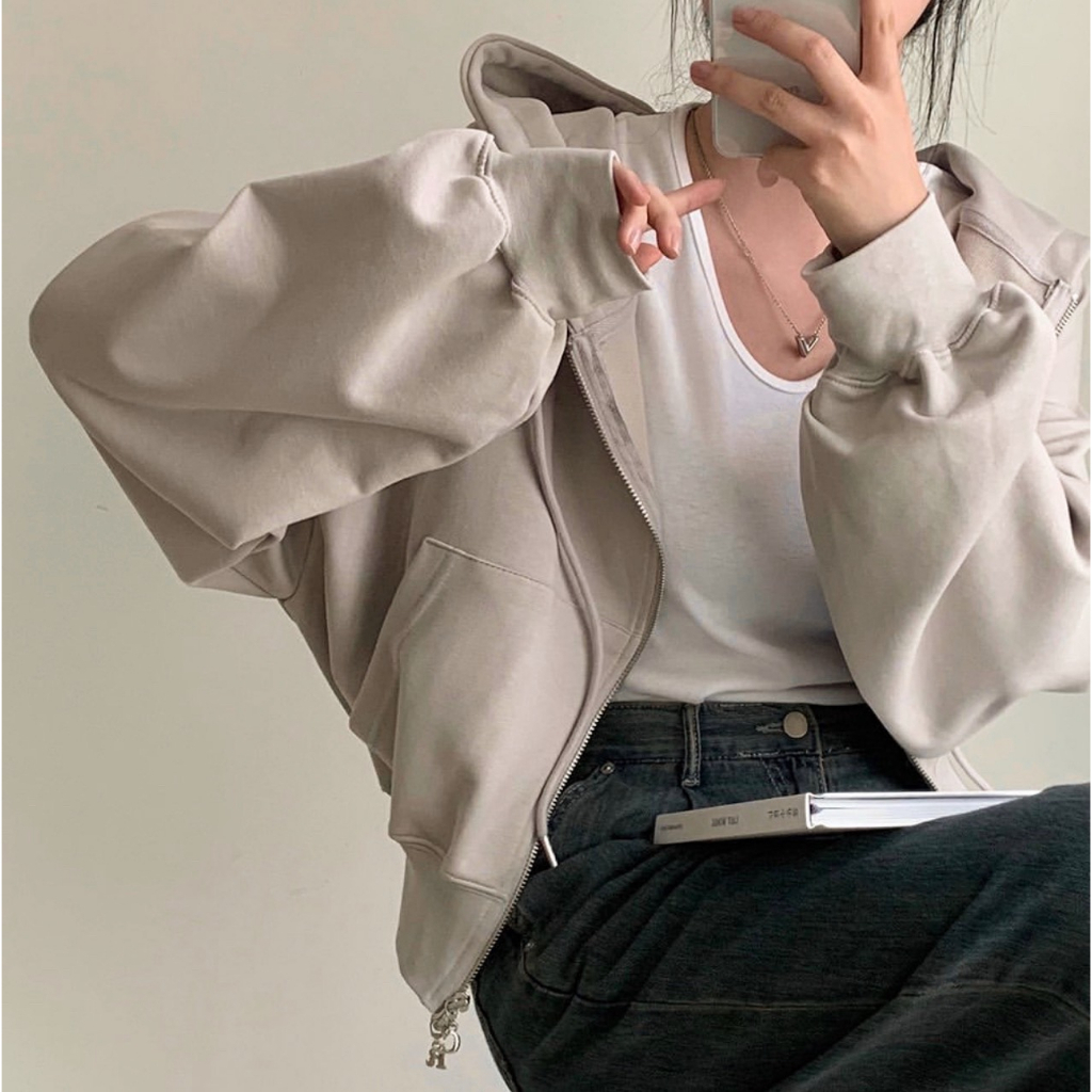 Áo khoác nỉ croptop Hàn dáng rộng siêu xinh