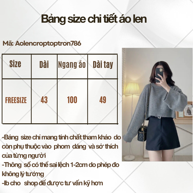 Áo len croptop trơn dài tay lông mịn cổ tròn Land Ping