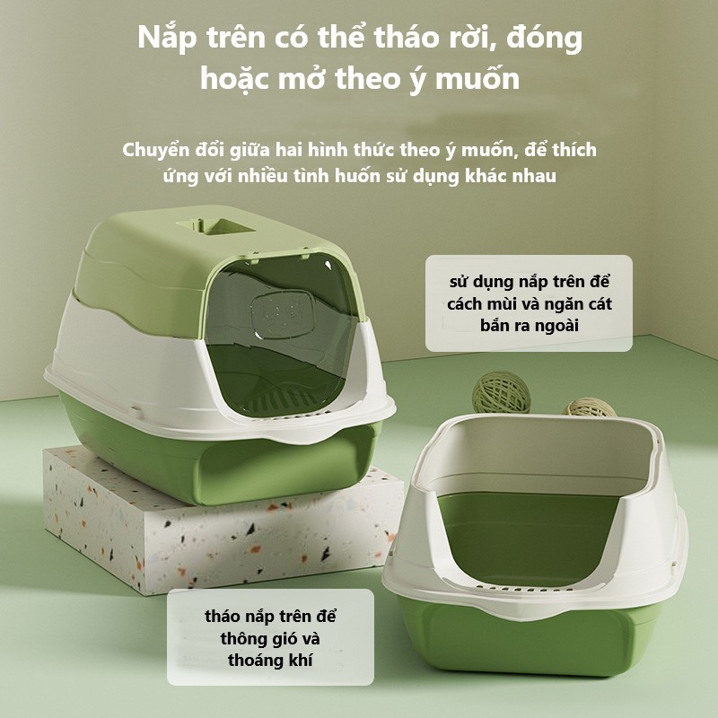 Nhà vệ sinh cho mèo NatSu Pet có nắp đậy chống văng cát tặng xẻng và túi khử khuẩn