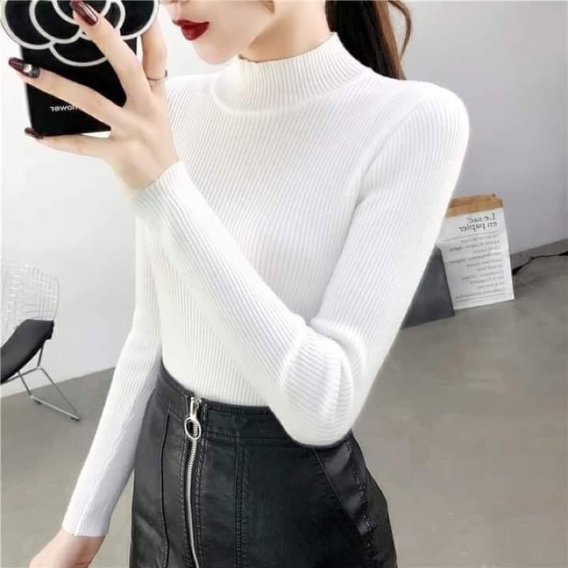 Áo len tăm nữ cổ 3 phân, áo len tăm dài tay