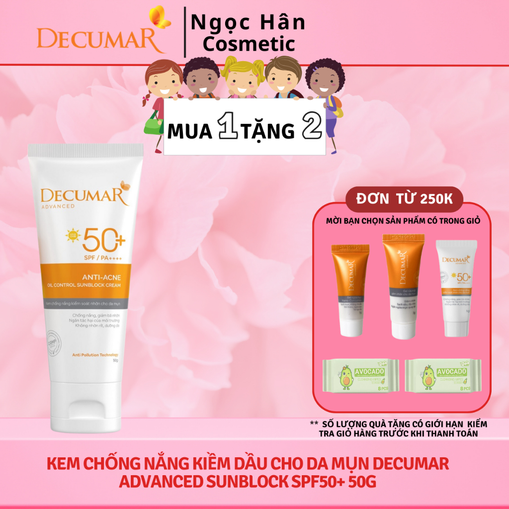 Kem chống nắng kiềm dầu cho da mụn Decumar Advanced Sunblock SPF50+ 50g - Ngochan Cosmetics