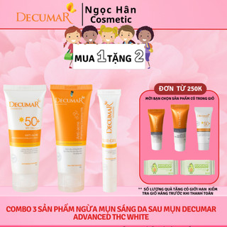 Combo 3 sản phẩm Ngừa Mụn Sáng Da sau mụn Decumar Advanced THC White (Gel mụn thâm + Gel rửa mặt sáng da+ Kem chống nắng