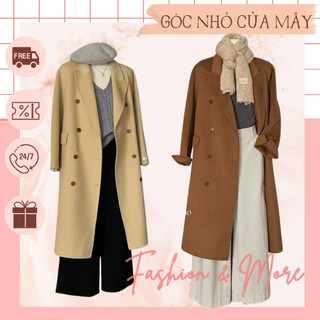 99056-1# Áo khoác dạ lông cừu dáng dài form suông phong cách Hàn Quốc GNCM