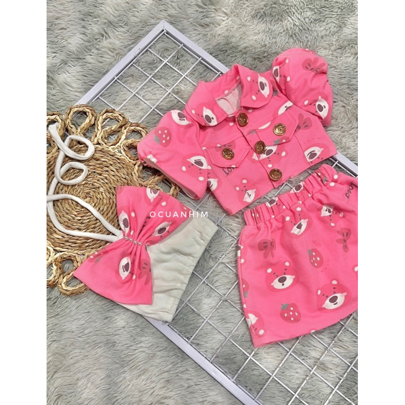 Set gấu dâu xinh xắn cho bé gái