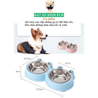 Bát đôi inox cho chó mèo hình ếch