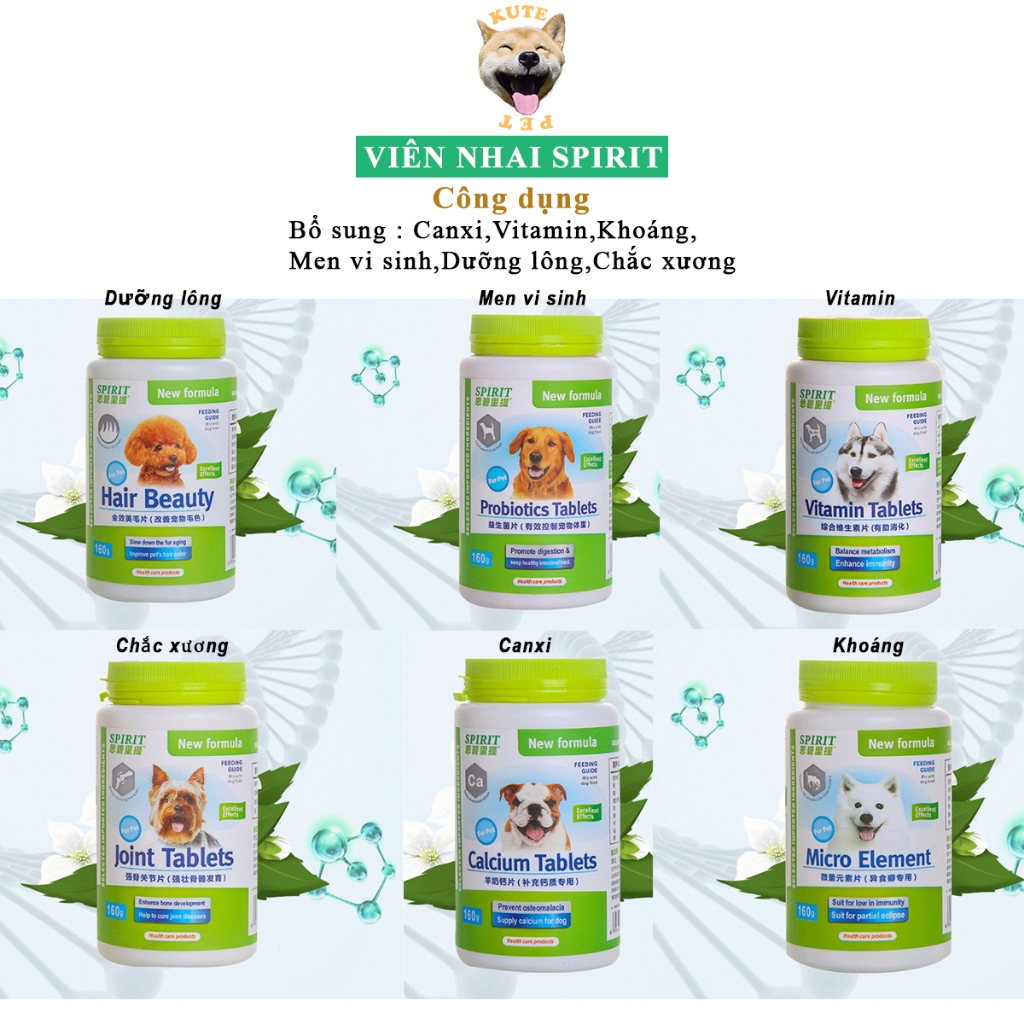 Viên SPIRIT bổ sung Canxi,Dưỡng lông,Vitamin,Khoáng cho chó