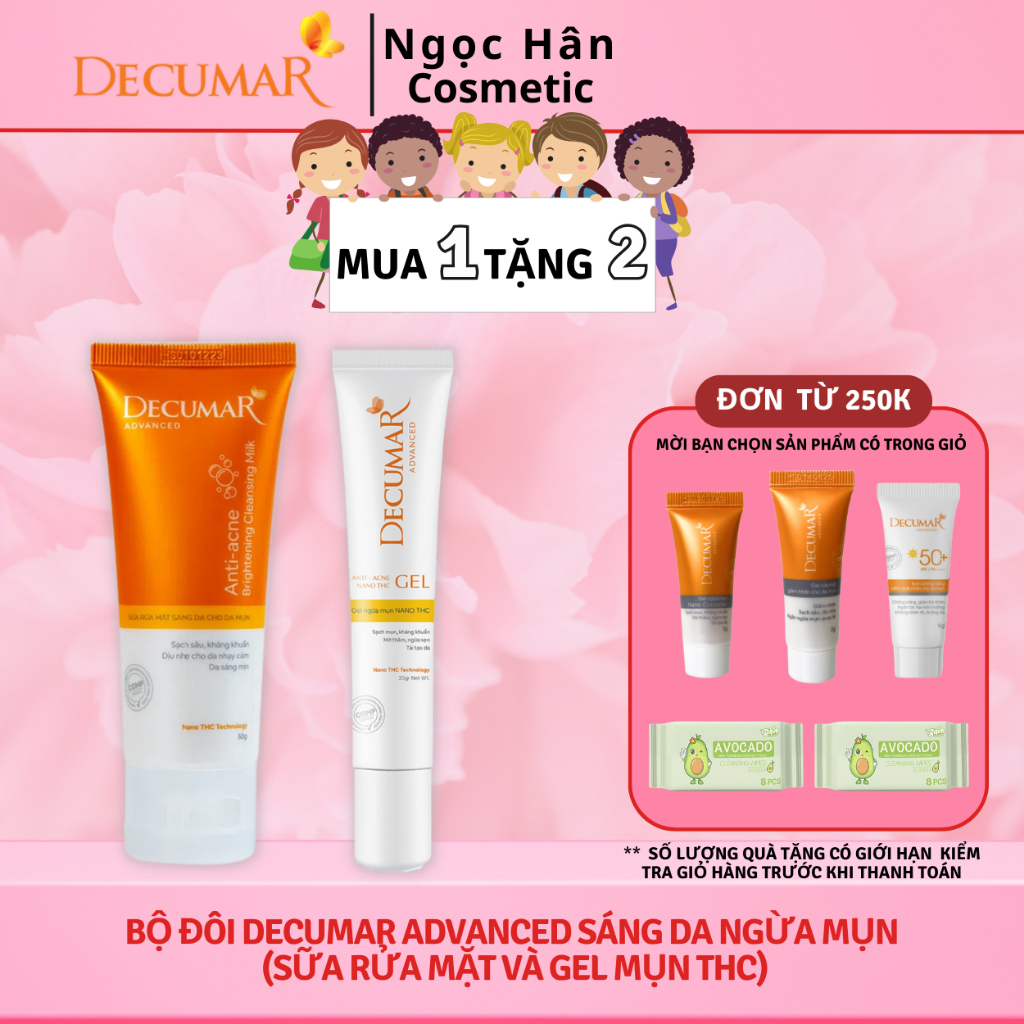 Bộ đôi Decumar Advanced sáng da ngừa mụn (Sữa rửa mặt và Gel mụn THC) - Ngochan Cosmetic