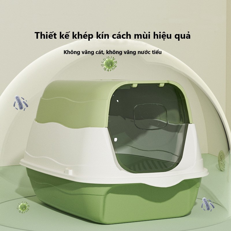 Nhà vệ sinh cho mèo NatSu Pet có nắp đậy chống văng cát tặng xẻng và túi khử khuẩn
