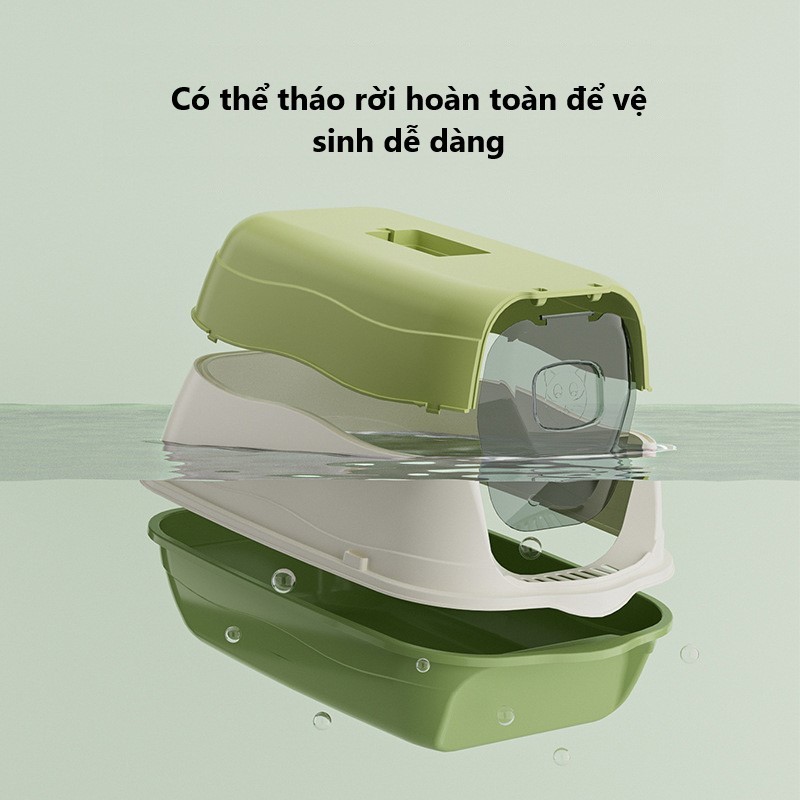 Nhà vệ sinh cho mèo NatSu Pet có nắp đậy chống văng cát tặng xẻng và túi khử khuẩn