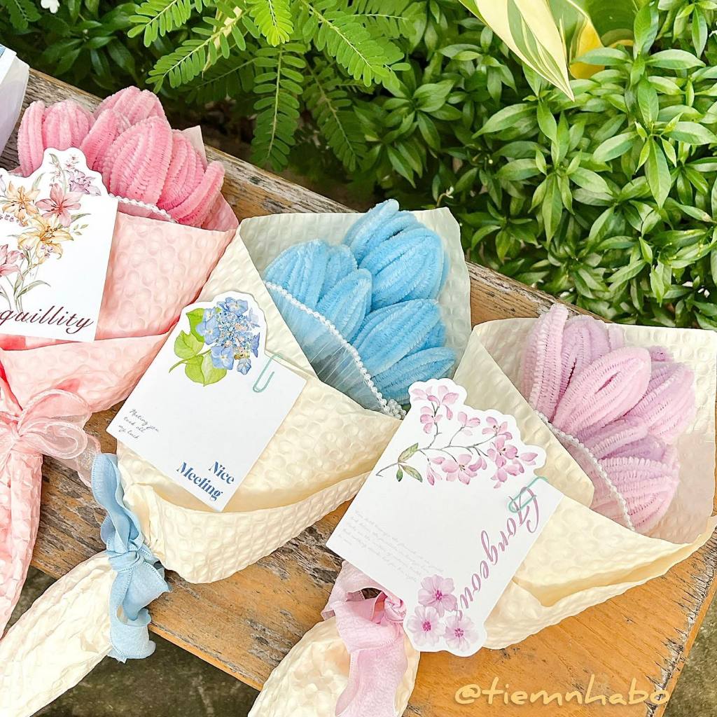 Hoa bó kẽm túi tulip kẽm nhung 3 bông tặng các dip lễ