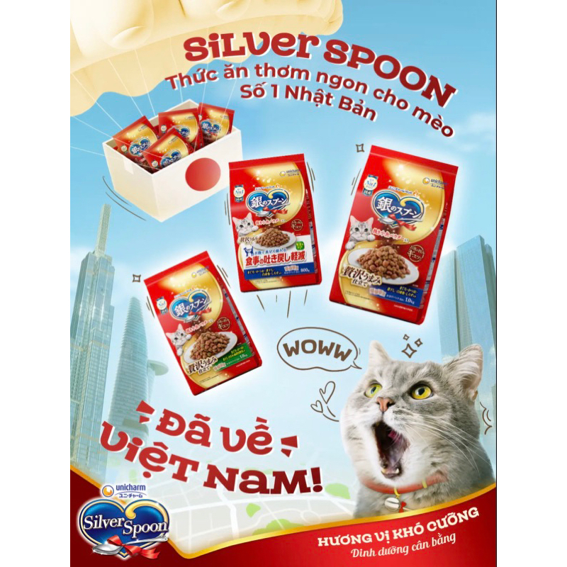 Hạt cho mèo Silver Spoon vị cá ngừ - Sản xuất và đóng gói hoàn toàn tại NHẬT