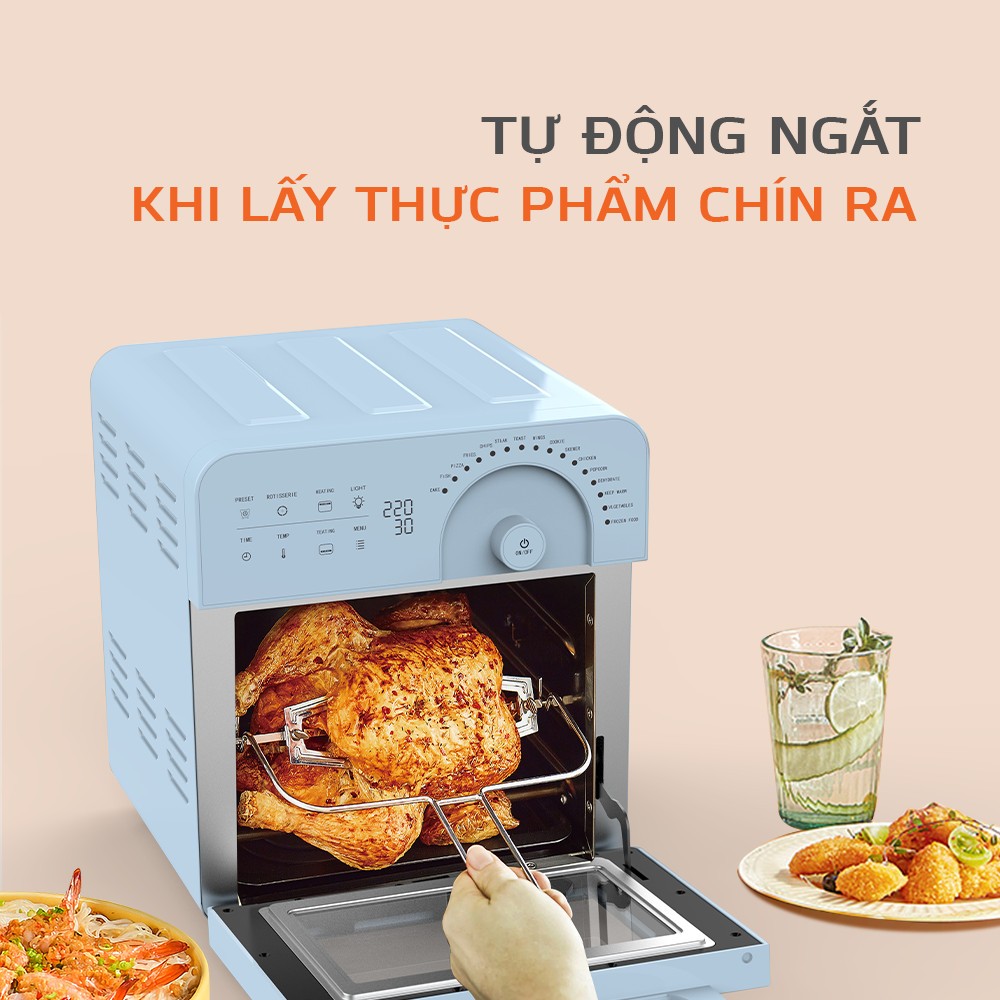 Nồi Chiên Không Dầu UNIE SKY BLUE, 1700W - 14.5Lit, Phụ Kiện Nấu Đa Năng, Hàng Chính Hãng