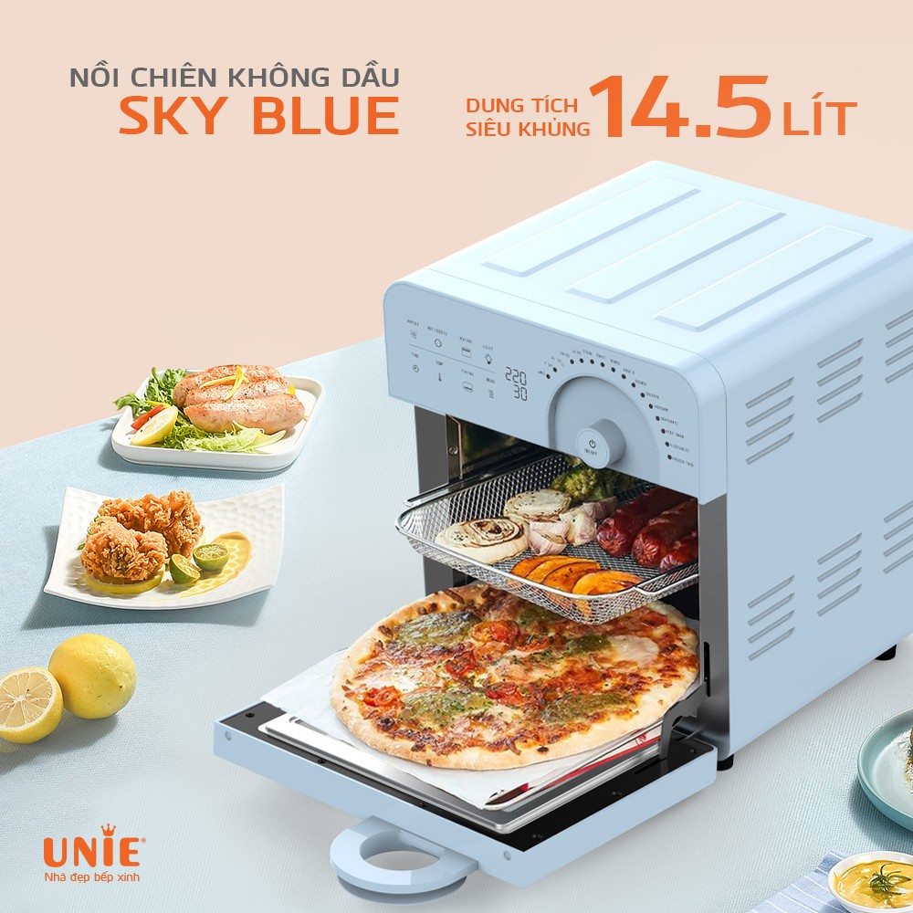 Nồi Chiên Không Dầu UNIE SKY BLUE, 1700W - 14.5Lit, Phụ Kiện Nấu Đa Năng, Hàng Chính Hãng