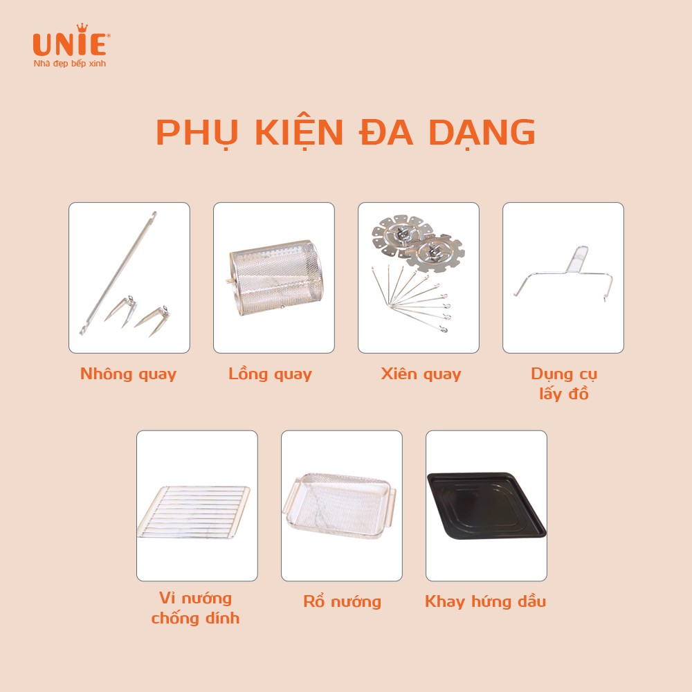 Nồi Chiên Không Dầu UNIE SKY BLUE, 1700W - 14.5Lit, Phụ Kiện Nấu Đa Năng, Hàng Chính Hãng