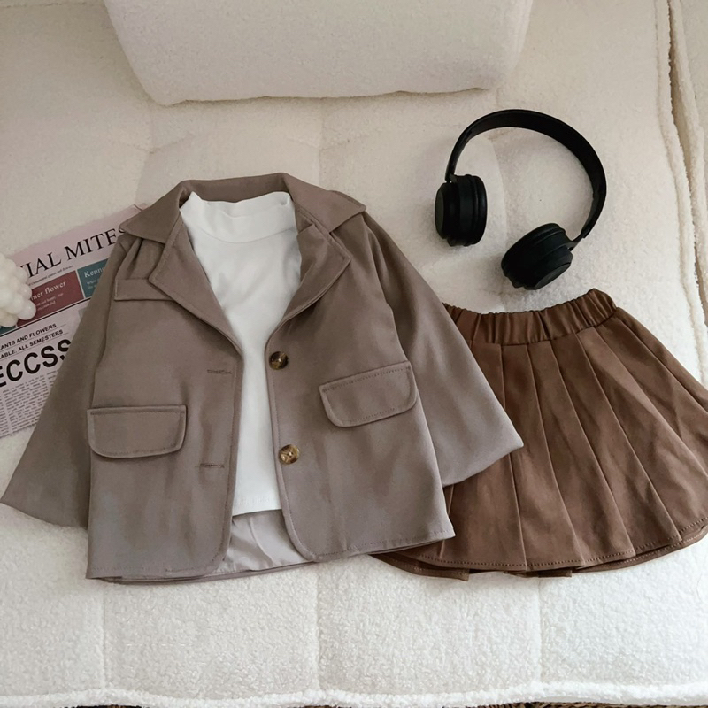 Bộ bé gái,Sét 3ct áo blazer - chân váy kèm áo cotton cho bé 10 đến 35kg
