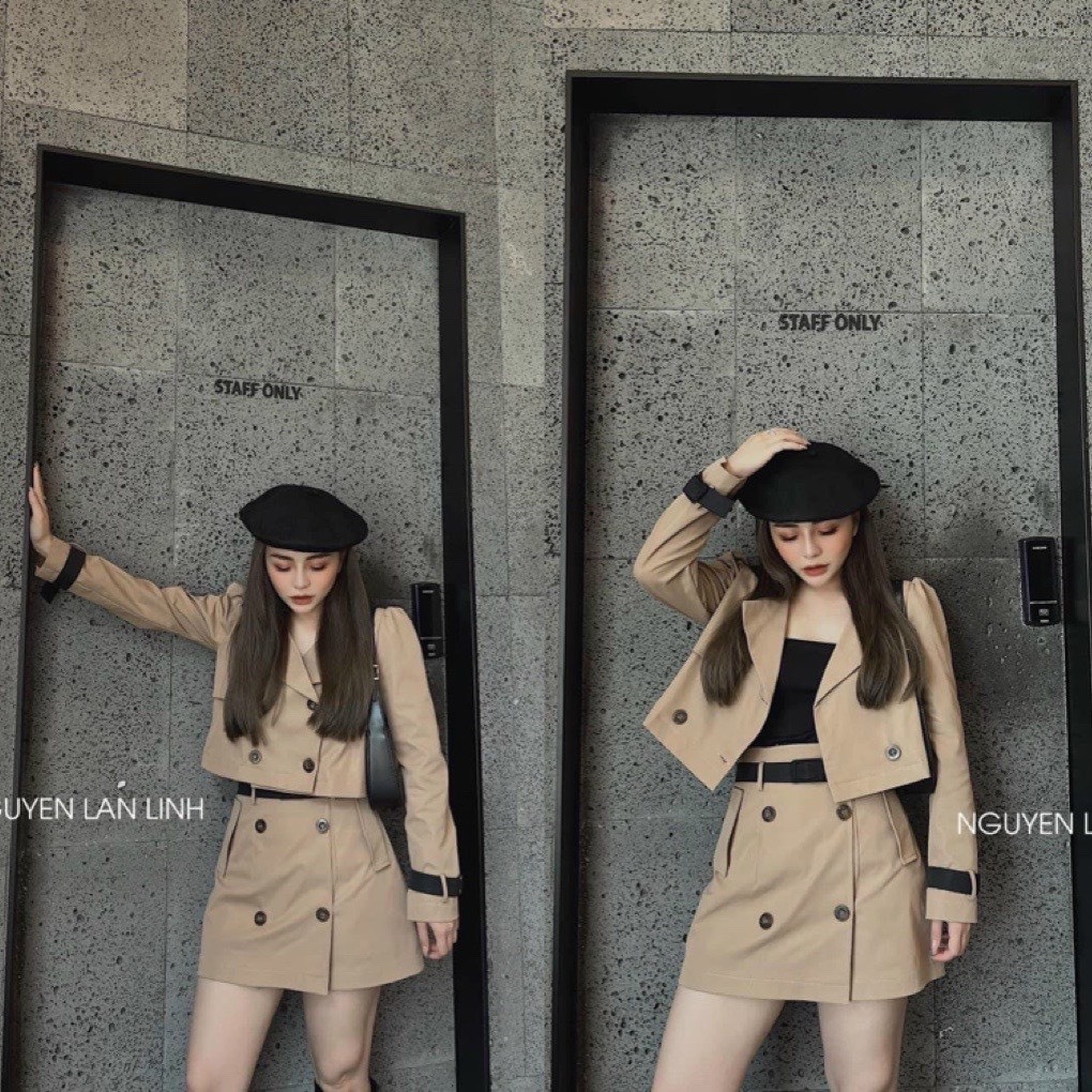 SET VEST KAKI CHÂN VÁY KÈM ĐAI Ꮯɦ𝚊̂́ȶ Ꮮɨ𝚎̣̂𝚞: kaki  HÀNG NHẬP- túi rip xịn