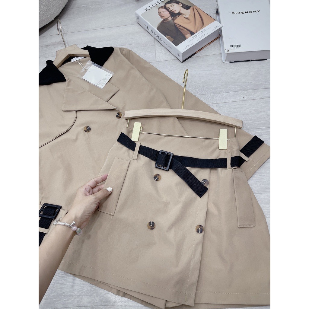 SET VEST KAKI CHÂN VÁY KÈM ĐAI Ꮯɦ𝚊̂́ȶ Ꮮɨ𝚎̣̂𝚞: kaki  HÀNG NHẬP- túi rip xịn