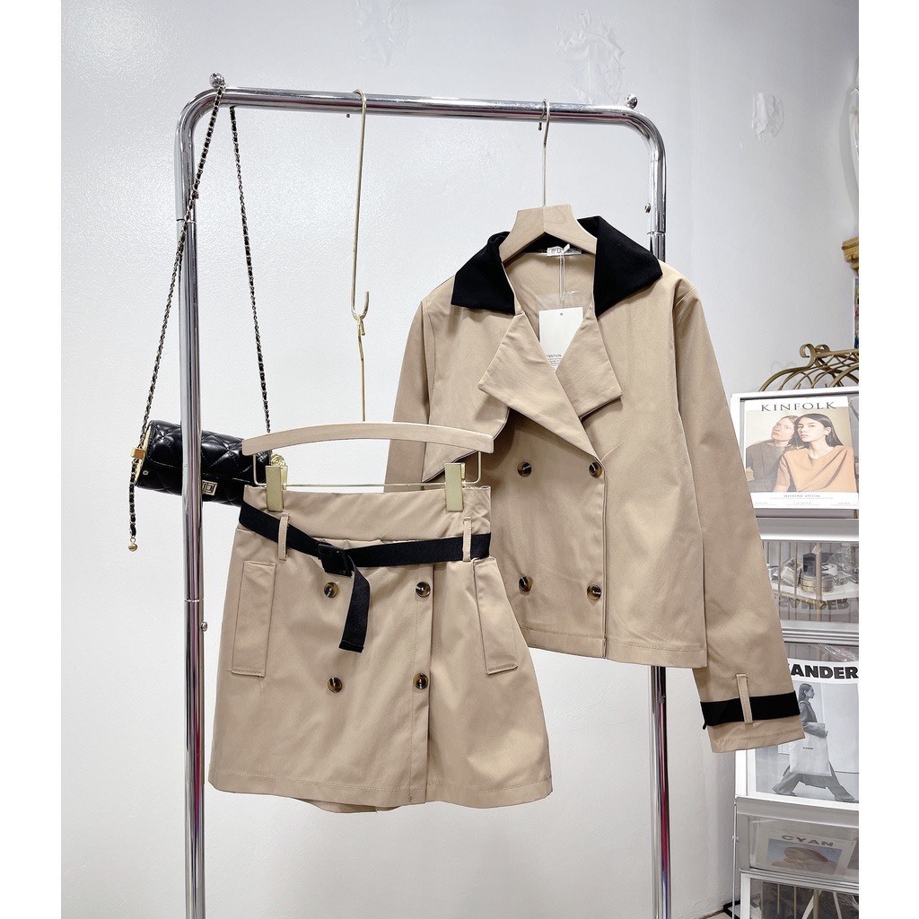 SET VEST KAKI CHÂN VÁY KÈM ĐAI Ꮯɦ𝚊̂́ȶ Ꮮɨ𝚎̣̂𝚞: kaki  HÀNG NHẬP- túi rip xịn