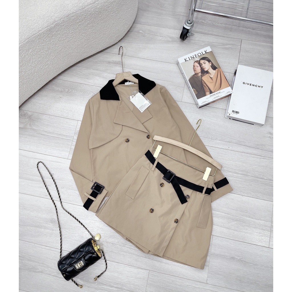 SET VEST KAKI CHÂN VÁY KÈM ĐAI Ꮯɦ𝚊̂́ȶ Ꮮɨ𝚎̣̂𝚞: kaki  HÀNG NHẬP- túi rip xịn