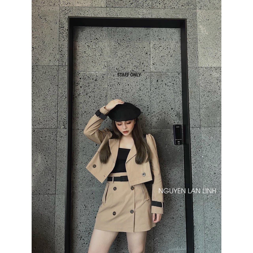 SET VEST KAKI CHÂN VÁY KÈM ĐAI Ꮯɦ𝚊̂́ȶ Ꮮɨ𝚎̣̂𝚞: kaki  HÀNG NHẬP- túi rip xịn