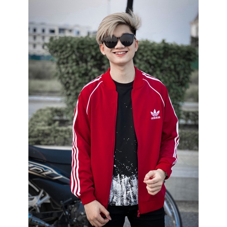 Áo Khoác Adidas Thể Thao Chất Thun Dày Dặn Chống Gió - Áo Bomber Nam Nữ 3 Sọc Hình Thêu Cao Cấp