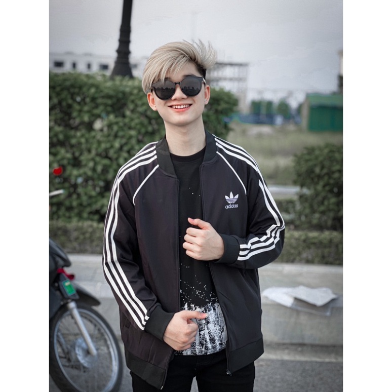 Áo Khoác Adidas Thể Thao Chất Thun Dày Dặn Chống Gió - Áo Bomber Nam Nữ 3 Sọc Hình Thêu Cao Cấp