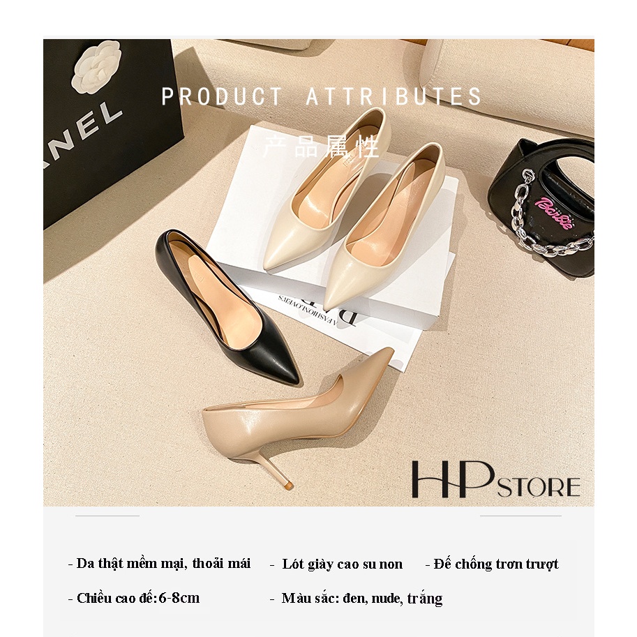 Giày mũi nhọn gót nhọn 6CM 8CM DA THẬT 100% mã C1