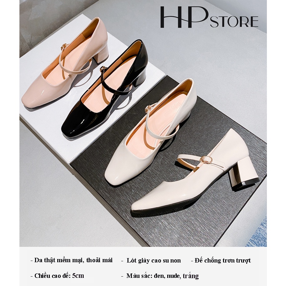Giày Mũi Vuông Gót Vuông  Da Mềm Gót Mềm B2 - Màu Đen Be Hồng Trắng HP STORE