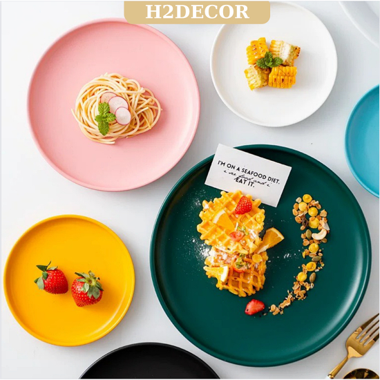 Đĩa gốm - đĩa tròn macaron size lớn màu sắc phong cách Bắc Âu- H2Decor