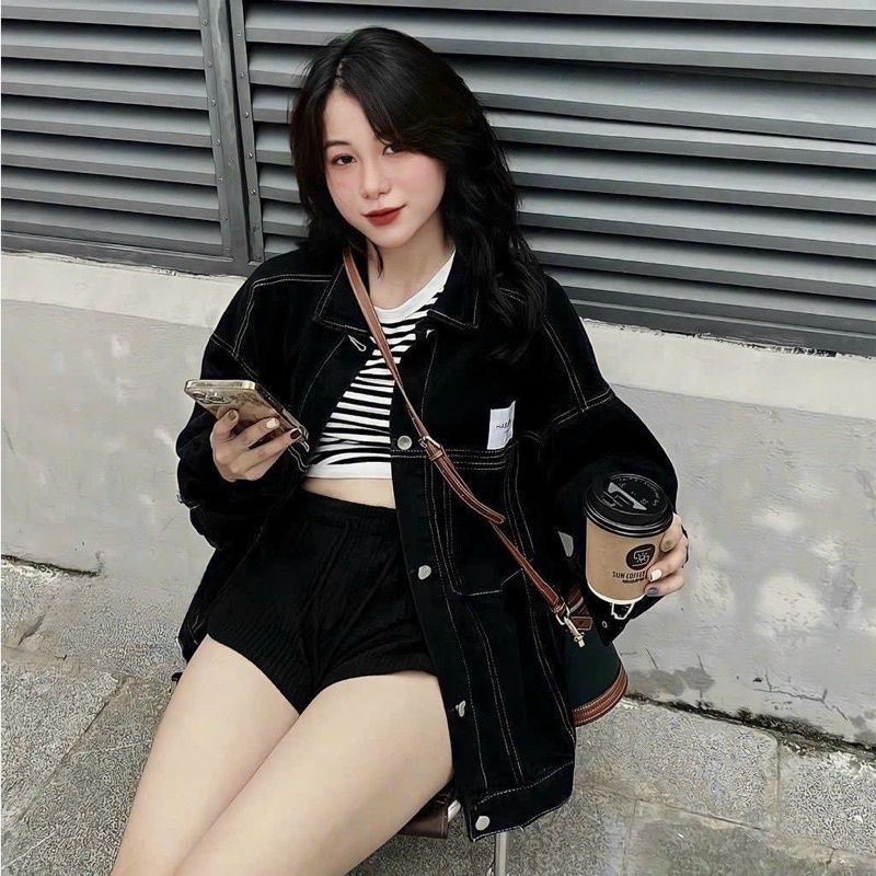 Áo Khoác Jeans   Form Rộng Tay Bồng QC Có Tag Thêu - Ulzzang Jean Jacket HÀNG ĐẸP