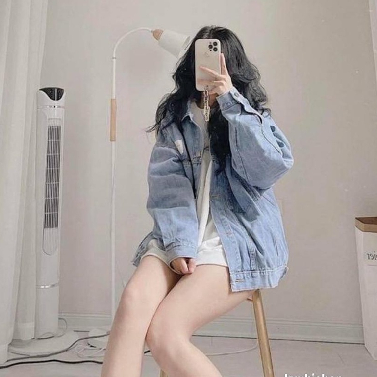 Áo Khoác Jeans   Form Rộng Tay Bồng QC Có Tag Thêu - Ulzzang Jean Jacket HÀNG ĐẸP