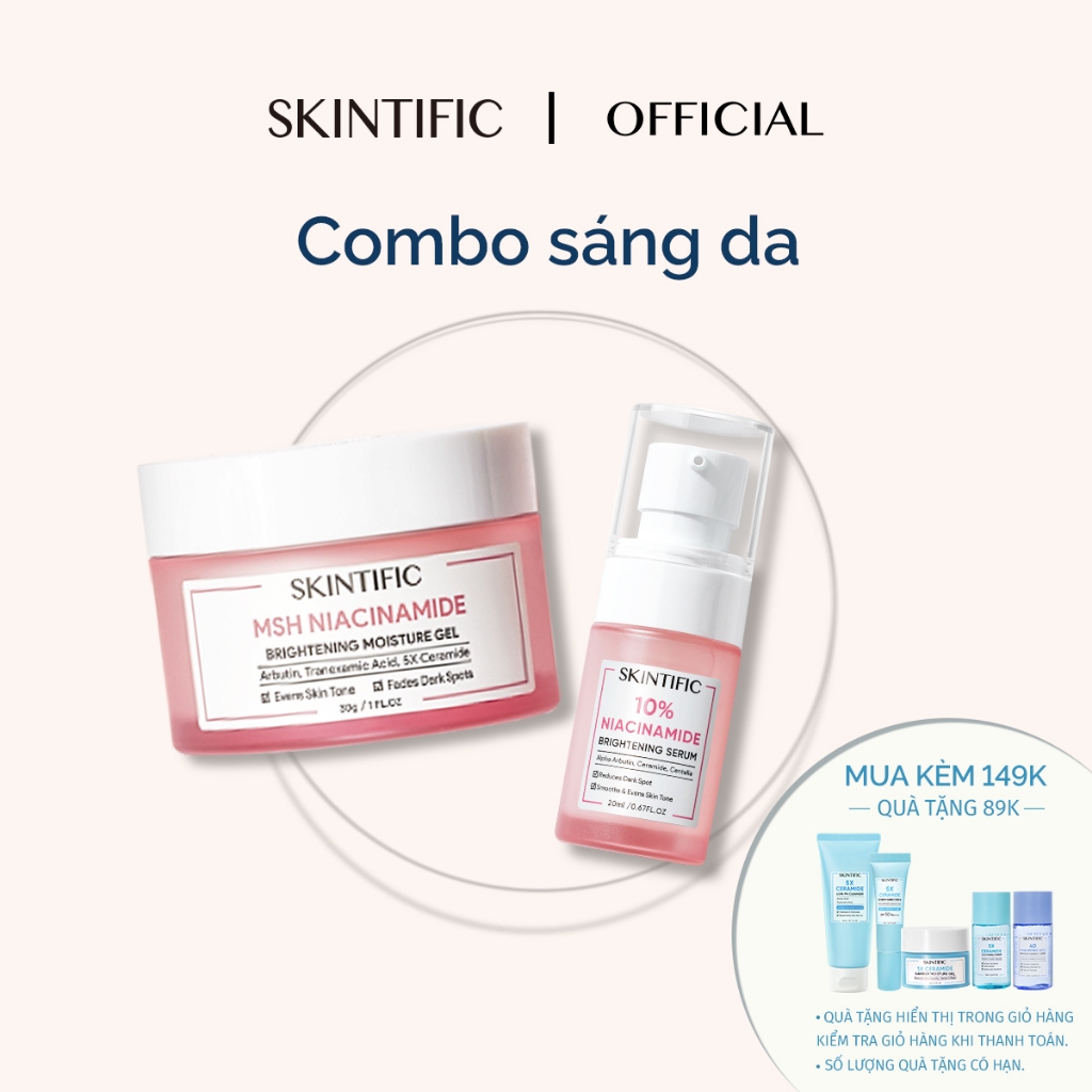 Combo sáng da SKINTIFIC gồm Serum 10% Niacinamide 20ml + Kem dưỡng ẩm sáng da MSH 5% Niacinamide 30g