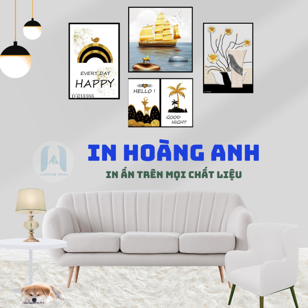 Bộ 5 tranh KHỔ LỚN treo tường tráng gương Decor trang trí phòng khách và phỏng ngủ khung bo viền