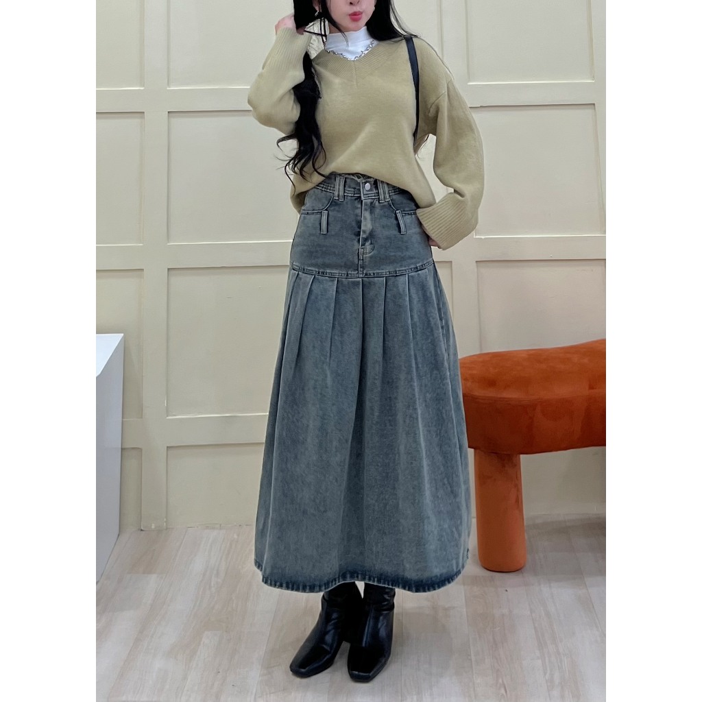 Chân váy jean dáng dài phong cách hàn quốc - 247store.vn - CVJeancaptuarua1321.1326_P11K5