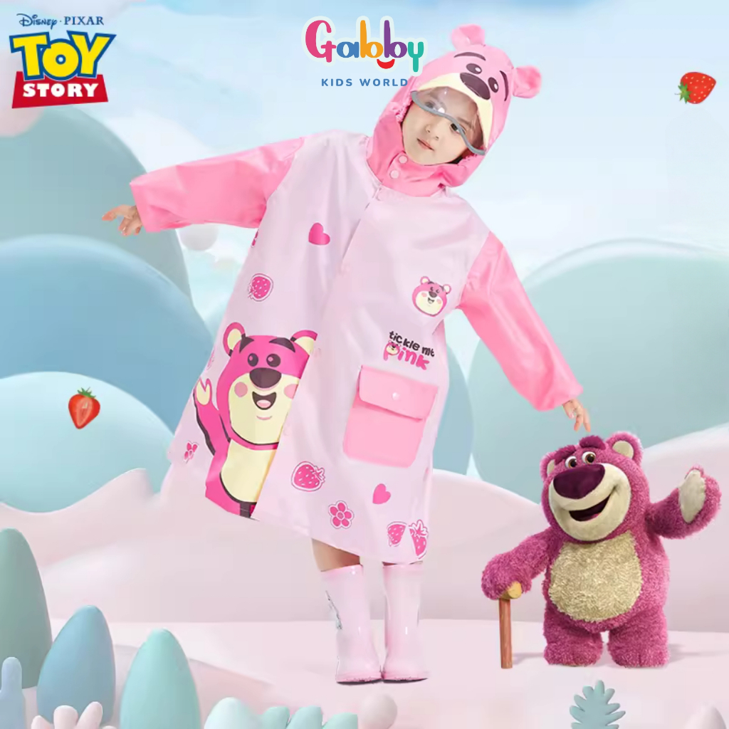 Áo Mưa Trẻ Em Hình Nhân Vật Gấu Dâu Lotso Đáng Yêu Chất Liệu EVA/ PVC Có Kèm Túi Đựng Cho Bé