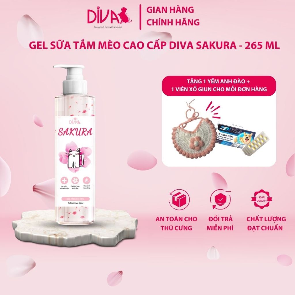 GEL TẮM MÈO COLLAGEN ANH ĐÀO DIVA SAKURA - 265 ML