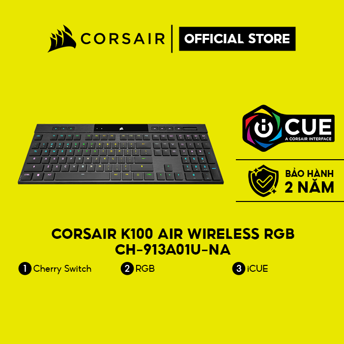 Bàn phím Corsair không dây K100 RGB Black,Cherry sw/CH-913A01U-NA