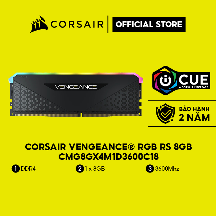 Bộ nhớ trong Corsair DDR4, 3600MHz 8GB 1x8GB DIMM, XMP 2.0,Vengeance RGB RS,RGB LED,1.35V/CMG8GX4M1D3600C18
