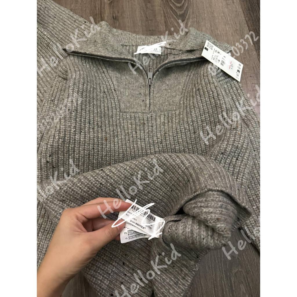 Áo len muối tiêu kéo khoá cổ cho bé