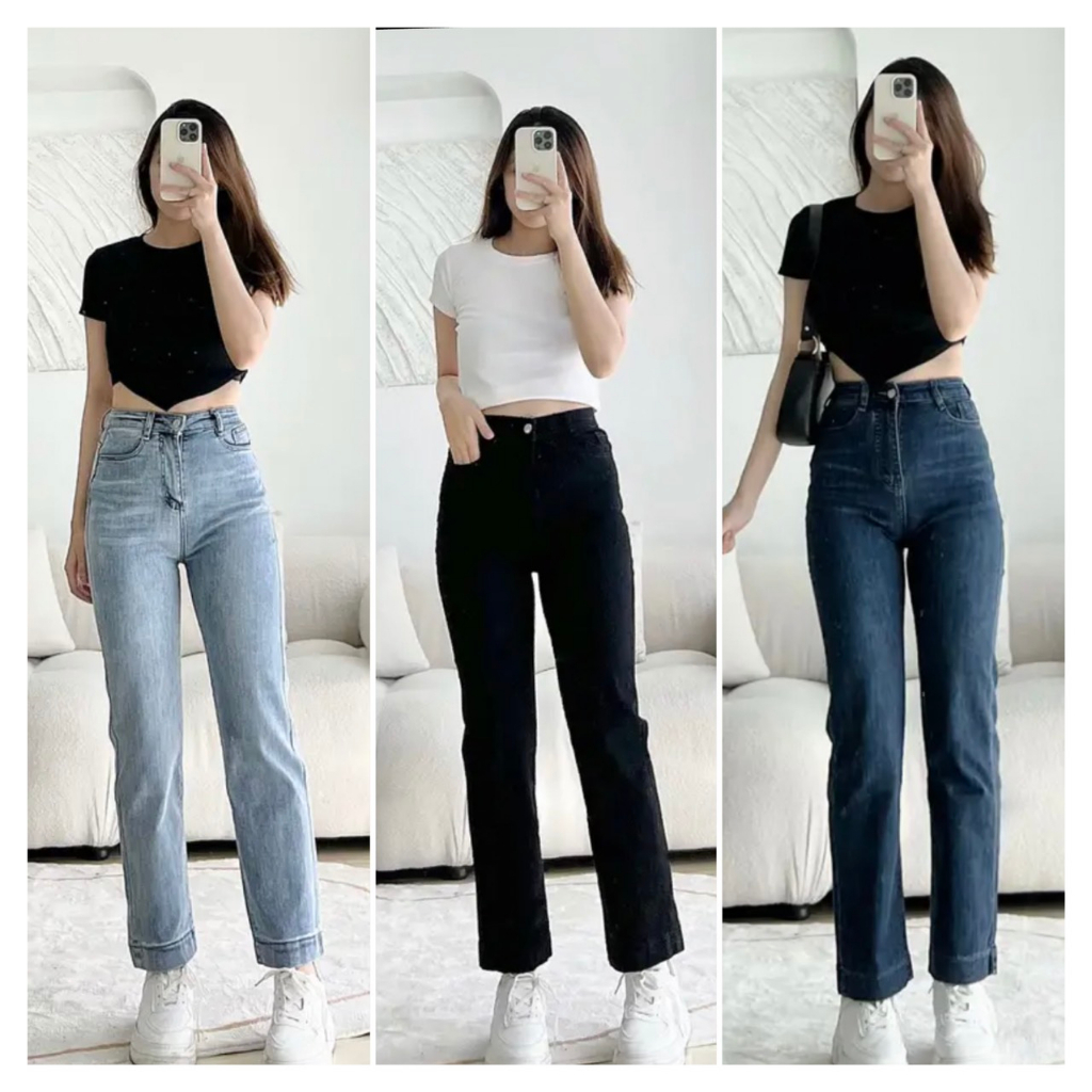 [Mã FADEP2212 giảm 10k đơn từ 99k] Quần bò jean nữ ống đứng co giãn jeans cạp cao phong cách style