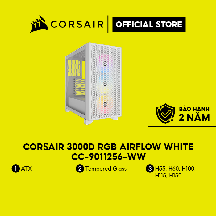 Vỏ máy tính Corsair 3000D RGB Tempered Glass Mid-Tower, White/CC-9011256-WW