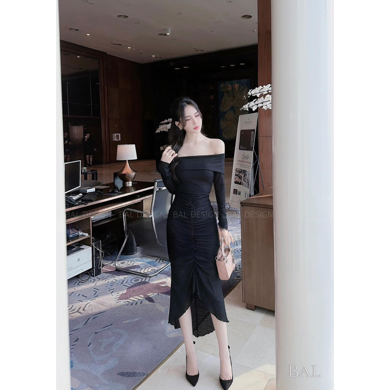 Váy Body Trễ Vai Nhún Tôn Dáng🎀