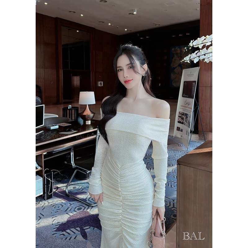 Váy Body Trễ Vai Nhún Tôn Dáng🎀